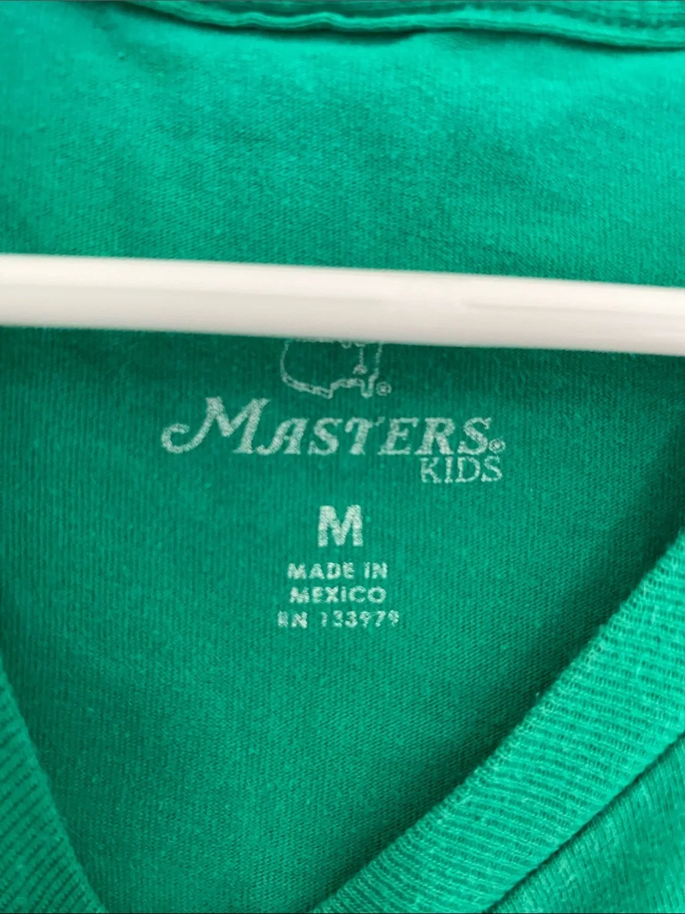 Masters Kid’s Green Short Sleeve Kids Tee Shirt with Logo Size Medium